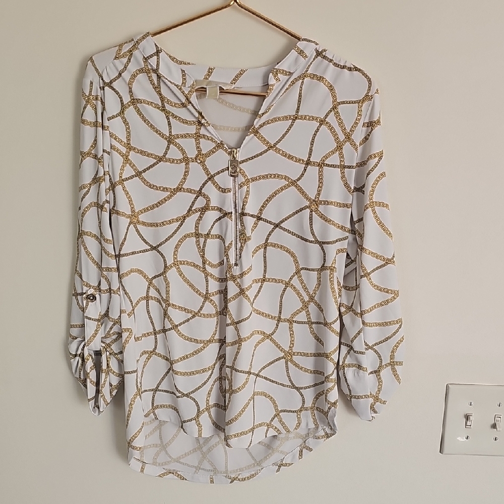 White and Gold Patterned Women's Top